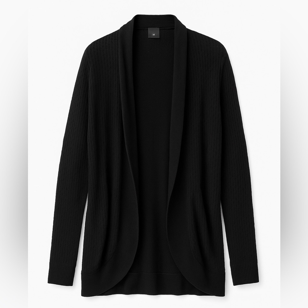 Mossimo Black Cocoon Open Front Cardigan Pointelle Knit Size 1X
